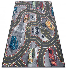 Detský koberec REBEL ROADS Racers 97 Ulice, autá, protišmykový - sivý
