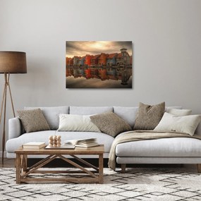 Sklenený obraz farebných domčekov (70x50 cm)