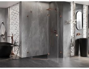 Mexen Lunar, pravý výklopný päťuholníkový sprchový kút 100 x 90 cm, 8mm číre sklo, profil ružové zlato, 831-100P-090L-60-00-P