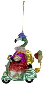 Vianočná ozdoba plameniak na motorke s balóniky - Ø14*12*5 cm