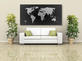 Obraz na korku moderná mapa sveta v čiernobielom prevedení