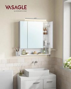VASAGLE kúpeľňová skrinka s LED osvetlením a zásuvkami, 16,5 × 70 × 75 cm, v oblakovo bielej farbe
