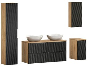 Kúpeľňová zostava Ocean s doskou, umývadlami a skrinkami 120 cm čierna/dub olejovaný