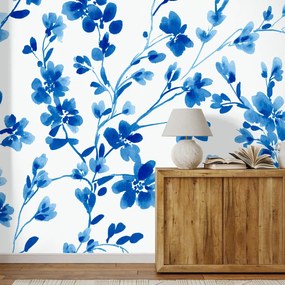 Fototapeta - Modré maľované kvety (147x102 cm)