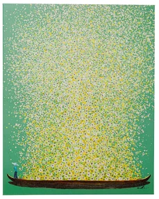 Flower Boat obraz zeleno-žltý 80x100 cm