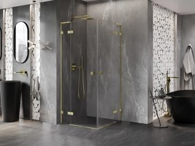 Mexen Lunar, L Duo výklopný sprchový kút 105 x 105 cm, 8mm číre sklo, zlatý matný profil, 834L-105L-105P-55-00