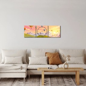 Obraz balónov nad krajinou (s hodinami) (90x30 cm)