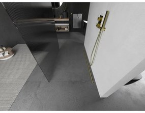 Mexen Kioto, sprchová zástena Walk-In 100 x 200 cm, 8mm sklo s rebrovým vzorom, zlatý matný profil, 800-100-002-55-09