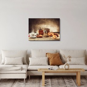 Sklenený obraz - Káva a raňajky (70x50 cm)