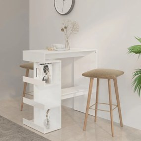 Barový stolík s úložným regálom lesklý biely 100x50x101,5 cm drevotrieska 809455