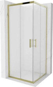 Mexen Rio, štvorcový sprchovací kút s posuvnými dverami 80(dvere) x 80(dvere) x 190 cm, 6mm sklo námraza, zlatý profil, 860-080-080-50-30