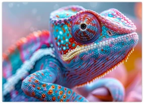 Sklenený obraz - Sfarbený chameleón (70x50 cm)