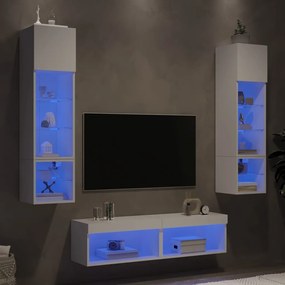 6-dielne TV nástenné skrinky s LED biele kompozitné drevo 3216622