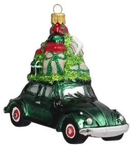 Sklenené vianočné autíčko s darčekmi Decor by Glassor