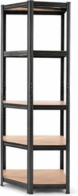 Akcia 4x Regál 180x90x40 cm rohový lakovaný 5-polícový, nosnosť 875 kg - čierny - 4ks