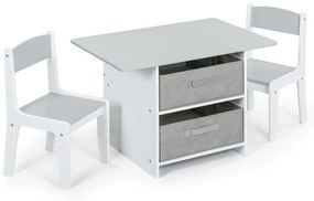 Set detského stola s 2 stoličkami STORAGE, biela/sivá