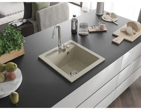 Mexen Vito, 1-komorový granitový drez 520x490x210 mm, chrómová batéria Telma, béžová, 6503-69-670200-00