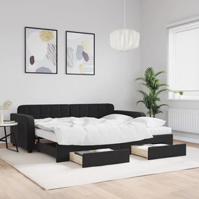 Rozkladacia denná posteľ so zásuvkami čierna 90x200 cm zamat 3197005