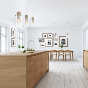Luster na lanku MADERA 3xE27/60W/230V biela/drevo