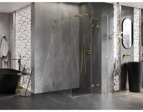 Mexen Lunar, L výklopný sprchový kút pravý 90 x 90 cm, 8mm číre sklo, zlatý profil, 834L-090-090-50-00-P
