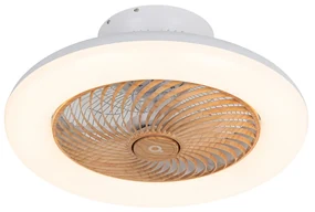 Stropný ventilátor biely s drevenou potlačou 55 cm vrátane LED stmievateľný s diaľkovým ovládaním - Clima