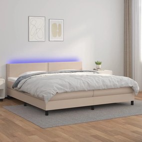 Boxspring posteľ matrac a LED kapučínová 200x200 cm umelá koža 3134188