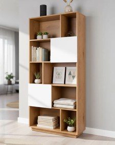 Knižnica Nevada, prírodný dub s bielymi dvierkami, 80 cm (BS01)