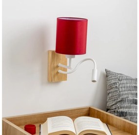 Brilagi-LED Nástenná lampa NUBILA WOOD 1xE27/25W/230V+LED/3W dub/pompej. červená