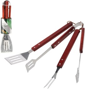 BBQ Meeting SADA 3 GRILOVACÍCH PRÍSLUŠENSTVÍ S DREVENOU RÚČKOU ŠPATULA/KLEŠTE/VIDLIČKA *0940