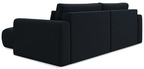 Tmavomodrá zamatová rozkladacia/s úložným priestorom rohová pohovka (pravý roh/s leňoškou) Kapua – Makamii