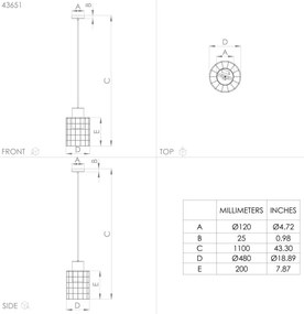 Eglo 43651 - Luster na lanku MILLIGAN 1xE27/40W/230V pr. 48 cm strieborná