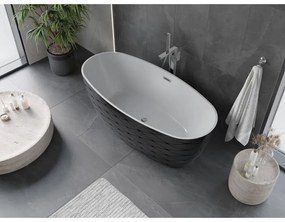 Mexen Olea, voľne stojaca vaňa, vzor, 170 × 80 cm, biela-čierna, chrómový prepad, 52821708075-01