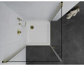 Mexen Pretoria Duo, sprchovací kút s 2-krídlovými dverami 80 (dvere) x 80 (dvere) cm, 6mm číre sklo, zlatý profil + slim sprchová vanička 5cm biela so zlatým sifónom, 852-080-080-50-02-4010G