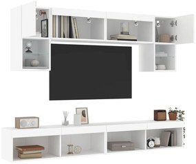 6-dielne TV nástenné skrinky s LED biele kompozitné drevo 3216704