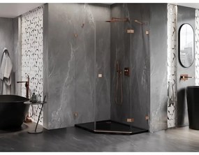 Mexen Lunar, päťuholníkový sprchový kút s pravým sklonom 90 x 100 cm, 8mm číre sklo, profil medená matná, 831-090P-100L-65-00-P