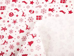 PVC obrus Červené vianočné symboly PV-069 - metráž š. 140 cm