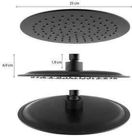 Erga, SLIM sprchová hlavica s priemerom 25cm, čierna matná, ERG-YKA-BP.BRG25-BLK