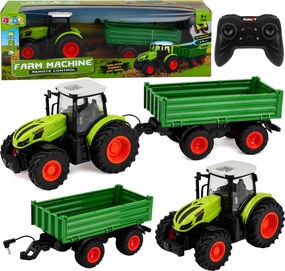 LEAN Toys Poľnohospodársky traktor s vyklápacím prívesom, diaľkovo ovládaný RC, zelený, mierka 1:24