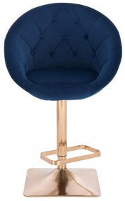 LuxuryForm DESIGN Barová stolička VERA VELUR na zlatej hranatej podstave - modrá