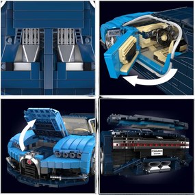 LEAN Toys Stavebnicové kocky – športové auto Bugatti, modré, 1212 dielov