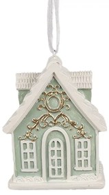 Zelená závesná vianočná ozdoba perníková chalúpka Gingerbread - 6*4*8 cm