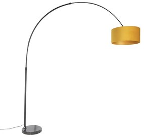 Oblúková lampa čierna s plyšovým tienidlom okrový žltý so zlatom 50 cm - XXL