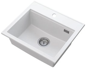 Sink Quality Ferrum New 5055, 1-komorový granitový drez 560x500x210 mm + chrómový sifón, biela, SKQ-FER.5055.WH.X