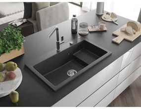 Mexen Omar, 1-komorový granitový drez 800x480x210 mm, čierna škvrnitá, chrómový sifón, 6520801005-76