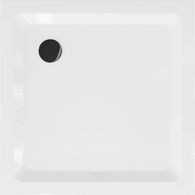 Mexen Flat štvorcový sprchovací kút slim 90 x 90 cm, biely, čierny sifón - 40109090B