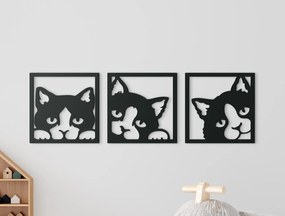 drevko 3-dielny drevený obraz do detskej izby Tri hravé mačičky Rozmer obrazu: 20 x 65 cm, Farba dekorácie: Čierna