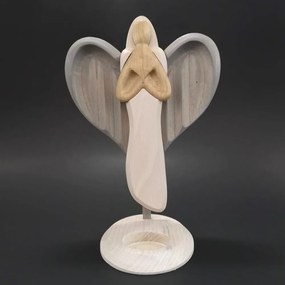 AMADEA Drevený svietnik anjel so srdcom, farebný, masívne drevo, výška 25 cm