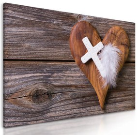 Obraz srdce s krížom na drevenom pozadí