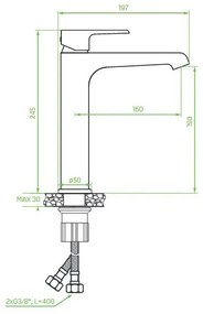 Laveo Largo, vysoká umývadlová batéria h-245, čierna-chrómová, LAV-BAH_72ND