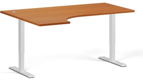 Rohový výškovo nastaviteľný stôl, 160x120 cm, 2 motory, L/P, biela podnož, čerešňa